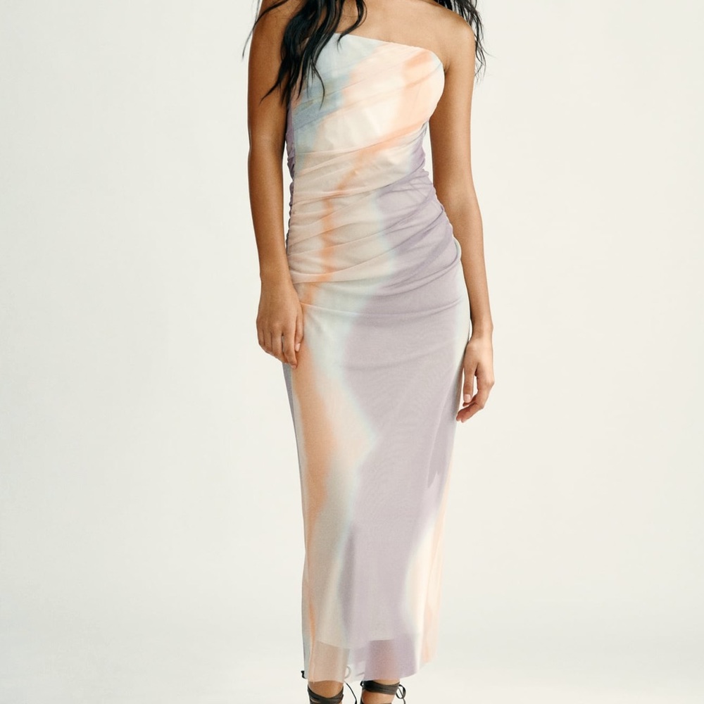 Strapless Tie Dye Print Dress